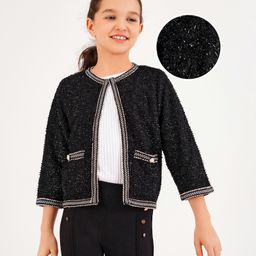 Primo Gino Full Sleeves Shimmer Throw With Tape And Button Details Jacket - Black-image-23