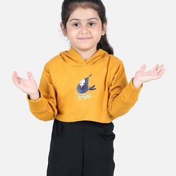 Aww Hunnie Full Sleeves Bird & Flower Placement Printed Hooded Sweatshirt - Mustard Yellow-picture-38