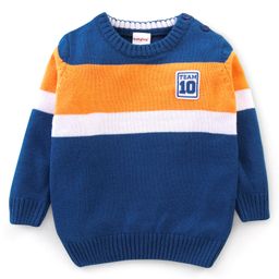 Babyhug 100% Acrylic Knit Full Sleeves Sweater With Stripes - Navy & Orange-image-37