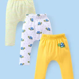 Babyhug Cotton Knee Length Diaper Pants Stripes & Turtle Print Pack of 3- Yellow Green & White-picture-30