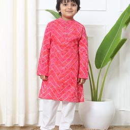 READIPRINT Full Sleeves Seamless Abstract Chevron Design Kurta With Pyjama - Pink-image-13