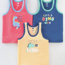 Simply Interlock Sleeveless Vests Dino Print Pack of 3 - Navy Yellow & Red-9