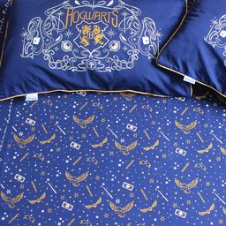 SilverLinen Harry Potter 100% Cotton 250 TC King Bedsheet for Kids Room for Boys and Girls With Two Pillow Covers - Hogwarts (Blue & Gold)-image-36