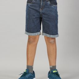 Kiddopanti Striped  Denim Roll Up Shorts -  Blue-image-89