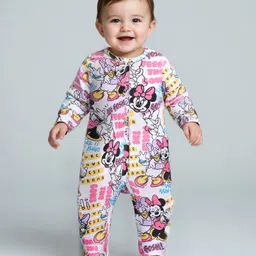 Babyhug Disney Cotton Knit Full Sleeves Footed Sleep Suit with Minnie Mouse Graphics - White-picture-25