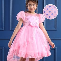 Mark & Mia Half Puffed Sleeves Sequined High & Low Party Frock with Sequin & Bow Detailing - Pink-image-76