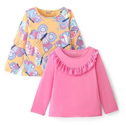 Honeyhap Premium 100% Cotton Full Sleeves Butterfly Print & Lace Detailing Top with Bio Finish Pack of 2 - Sachet Pink & Buff Orange-image-57