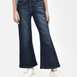 CRIMSOUNE CLUB  Solid Bell Bottom Jeans - Navy Blue-image-66