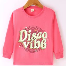 Olio Kids Cotton Knit Full Sleeves Winter T-Shirt with Text Print - Pink-picture-11