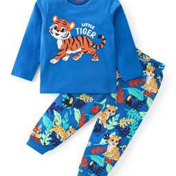 Babyhug Cotton Knit Full Sleeve Night Suit with Animals Print - Blue-picture-7