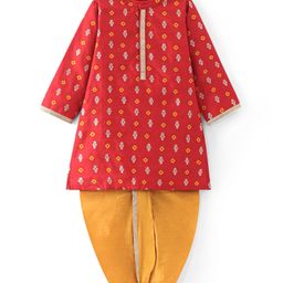 Babyhug Woven Full Sleeves Foil Printed Kurta Dhoti Set - Red-image-77