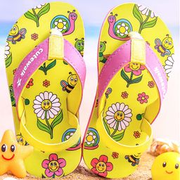 Cute Walk by Babyhug Slip on Flip Flops with Back Strap & Floral Print - Limegreen-image-94