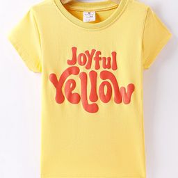 Smarty Girls Cotton Knit Half Sleeves T-Shirt With Joyful Yellow Print - Yellow-image-3