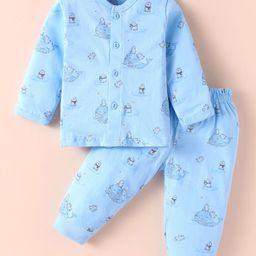 Zero Sinker Knit Full Sleeves Night Suit With Penguin & Whale Print - Light Blue-image-98