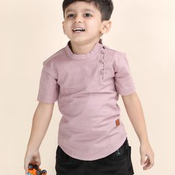 Polka Tots Cotton Half Sleeves Solid Kurta - Pink-image-70