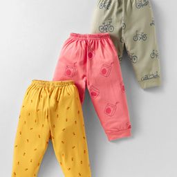 Zero Sinker Knit Full Length Leggings with Pineapple Print Pack of 3 - Peach Yellow & Green-picture-27
