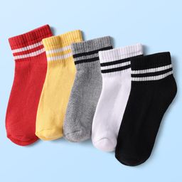 Pine Kids Knit Ankle Length Socks with Stripe Design Pack of 5 - Color May Vary-image-80