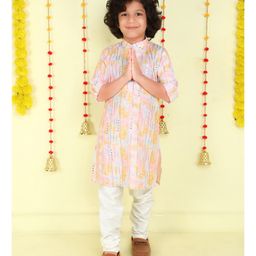 Ministitch Cotton Woven Full Sleeves Mirror Work Embroidered & Tie Dye Kurta Pyjama Set - Pink-image-75