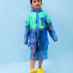 M'andy Full Sleeves Butterflies Printed Hooded Raincoat - Blue-image-63