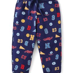 Babyhug Cotton Knit Full Length Striped Lounge Pants with Numeric & Text Print Pack of 3 - Multicolour image 2