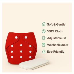 Sparkle Joy Free Size Reusable Cloth Diaper With Insert Pad 3 Pcs Diaper With 2 Pcs Insert 1 Pcs Feeding Bib- Red image 2