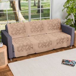 Aura Hawaii Brown 6 Pieces Floral Printed 3 Seater Cotton Sofa Cover-image-90