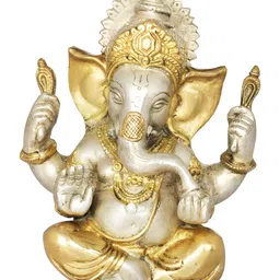 Exotic India Gold-Toned & White Lord Ganesha Religious Idol Showpiece-image-88