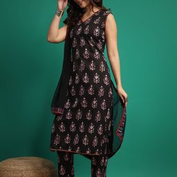 V.S.Creation Women Floral Printed Regular Pure Cotton Kurta with Trousers & With Dupatta-picture-23