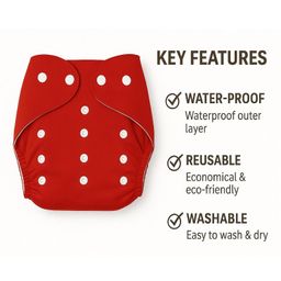 Sparkle Joy Free Size Reusable Cloth Diaper With Insert Pad 3 Pcs Diaper With 2 Pcs Insert 1 Pcs Feeding Bib- Red image 4