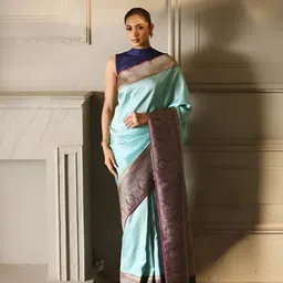 CANIZZARO Women Ethnic Motifs Woven Design Zari Banarasi Saree-picture-28
