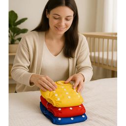 Sparkle Joy Free Size Reusable Cloth Diaper With Insert Pad 3 Pcs Diaper With 2 Pcs Insert 1 Pcs Feeding Bib- Red image 5