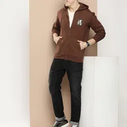 HERE&NOW Solid Front Open Hooded Sweatshirt-image-38