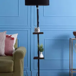 Sanded Edge Wood Style W Double Shelf Floor Lamp in Solid Wood & Walnut Polish Lamp image 2
