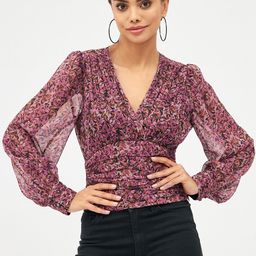 Harpa Floral Printed Chiffon V-Neck Crop Blouson Top-image-14