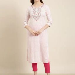 SHOWOFF Light Pink Embroidered Kurta-image-56