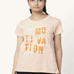 Ajile by Pantaloons Peach Cotton Graphic Print Sports T-Shirt-image-92