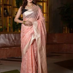 BEATITUDE Peach Woven Saree With Unstitched Blouse-picture-15