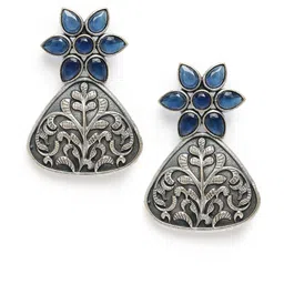 AITIHYA Stone Studded Silver Plated Drop Earrings-image-50