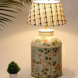 Fabindia Beige & Black Printed Handpaintd Contemporary Bedside Standard Table Lamp-2
