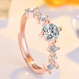 Jewels Galaxy Rose Gold- Plated American Diamond-Studded Adjustable Finger Ring-picture-30