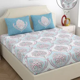 Dreamscape Blue Cotton Ethnic Bed Sheets Sets-picture-44