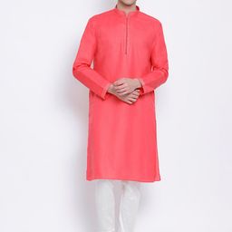 Sanwara Men Pink & Off-White Solid Kurta with Churidar-image-39