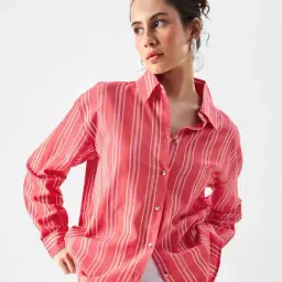 The Souled Store Pink Cotton Striped Shirt-picture-20