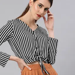 Sera Striped V Neck Crop Top-image-6