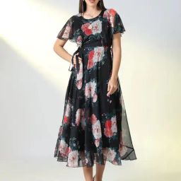 Showoff Black Georgette Regular Fit Floral Dress-image-62