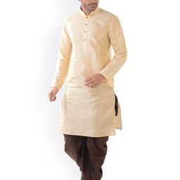 DEYANN Men Cream-Coloured & Brown Solid Kurta with Dhoti Pants-picture-9