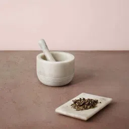 ellementry White Marble Mortar with Pestle - Set of 1-18