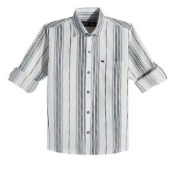 Cavio Boys Blue Cotton Striped Shirt-image-32
