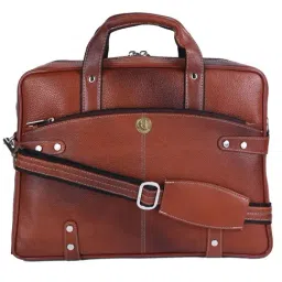 HiLEDER 100% Pure Genuine Leather Briefcase Messenger Satchel Designer Stylish Office Laptop Bag,Tan-22