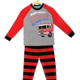 Lazy Shark Kids Grey & Red Printed T-Shirt with Pants-image-73